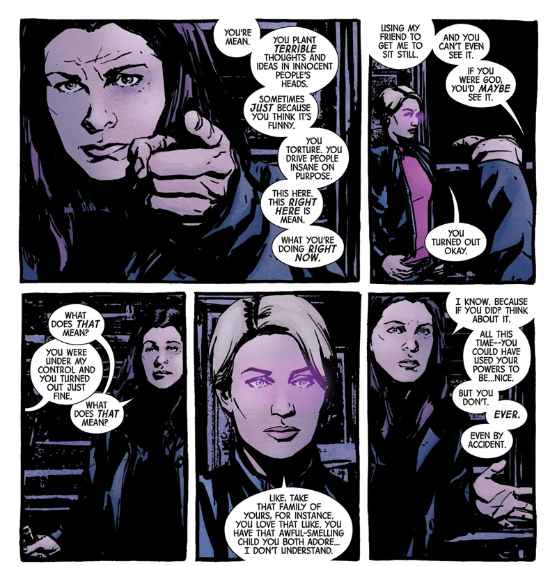 Jessica confronts Killgrave (through the mind controlled Carol Danvers) in Jessica Jones #16.